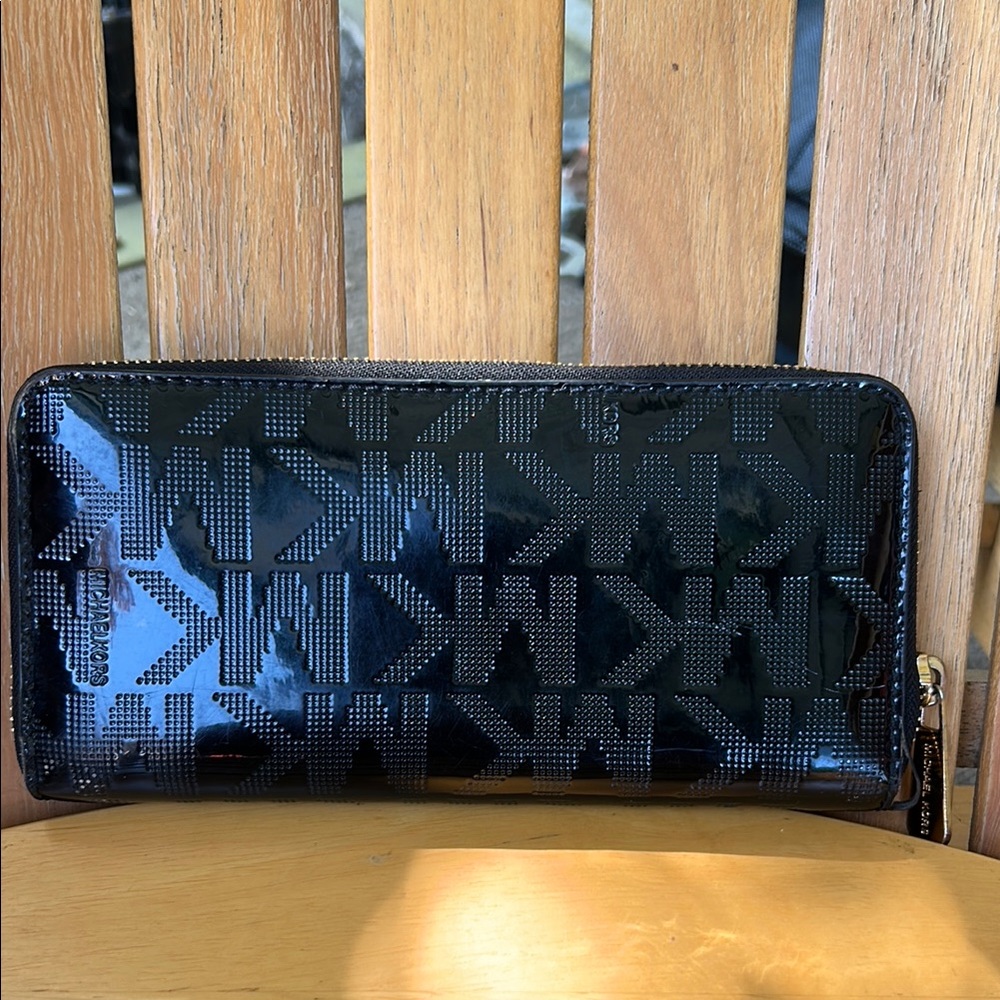 Michael Kors Glossy Black Wallet with Gold Accents - Picture 2 of 3